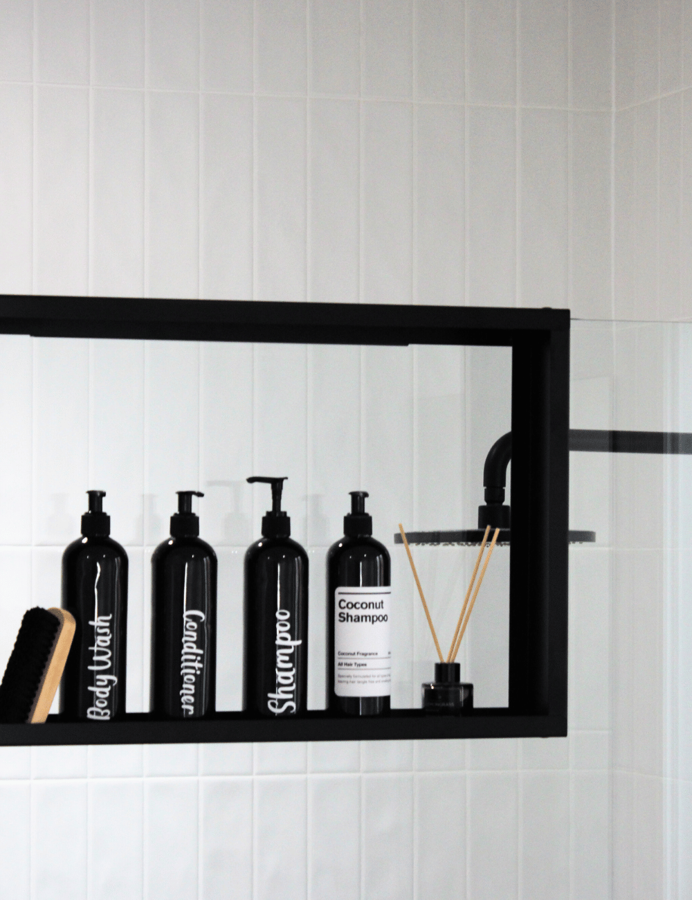 Shower shelf caddy adhesive mounting system close-up