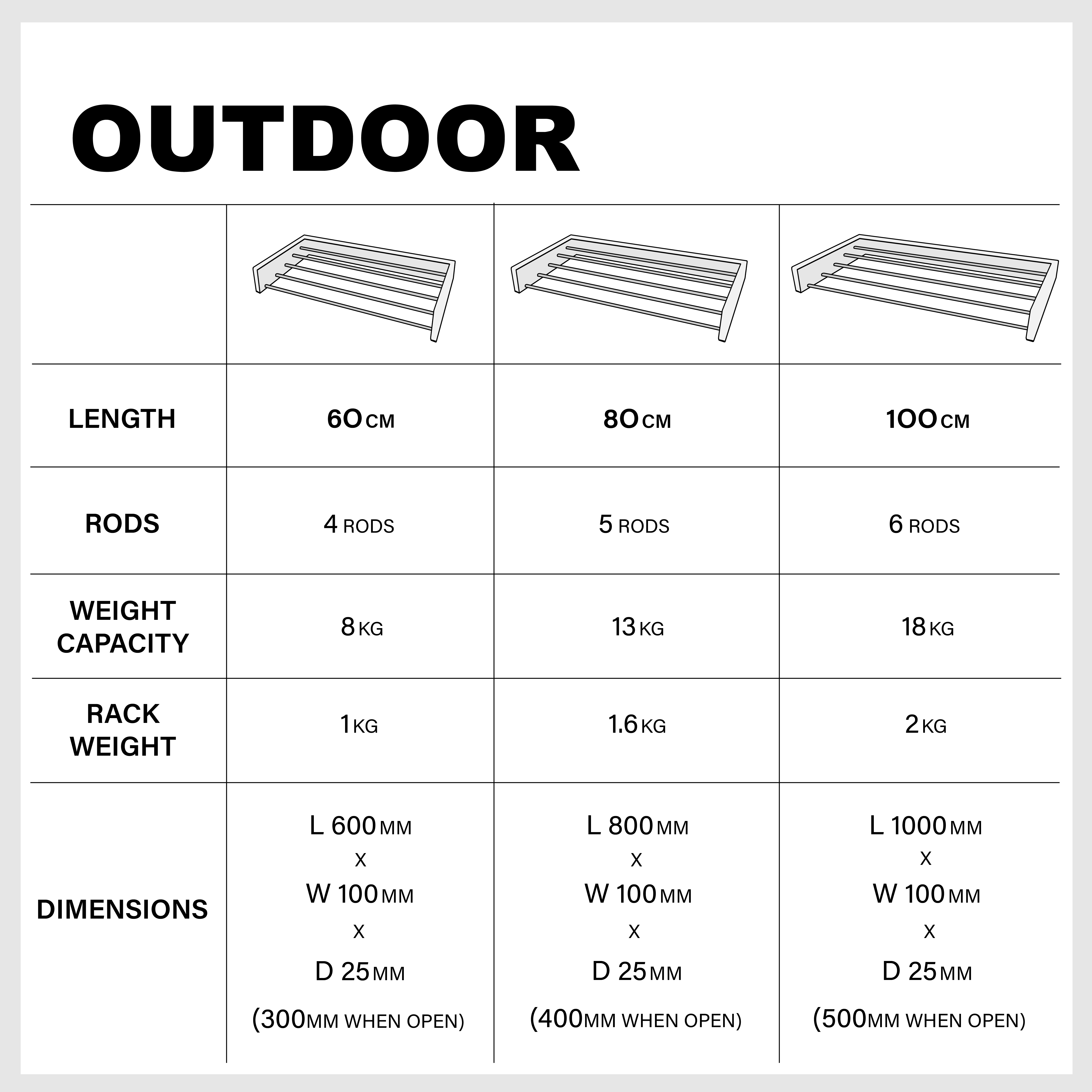 Outdoor dimensions for 60cm wall mounted foldable drying rack