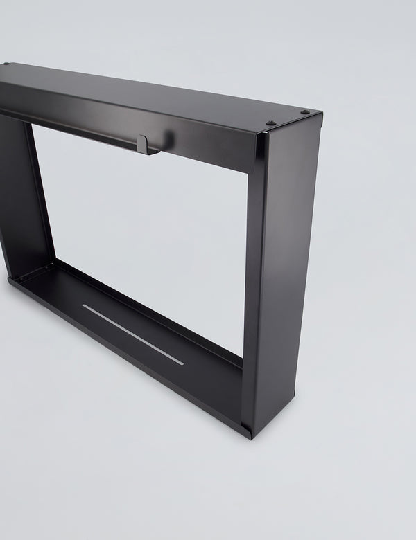 Black shower caddy shelf with multiple tiers, wall mounted